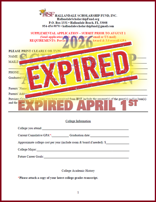 2026 Hallandale Scholarship Application